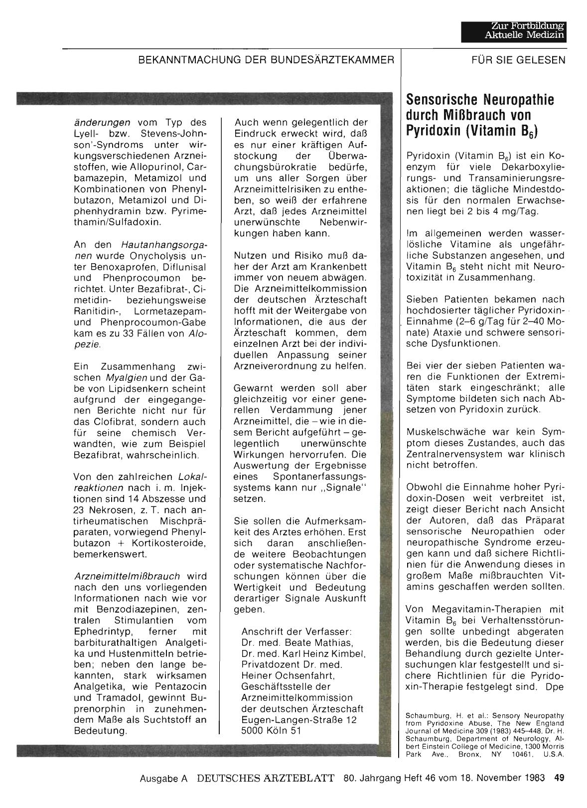 Vorschauseite 1: Sensorische Neuropathie durch Mißbrauch von Pyridoxin (Vitamin B6)