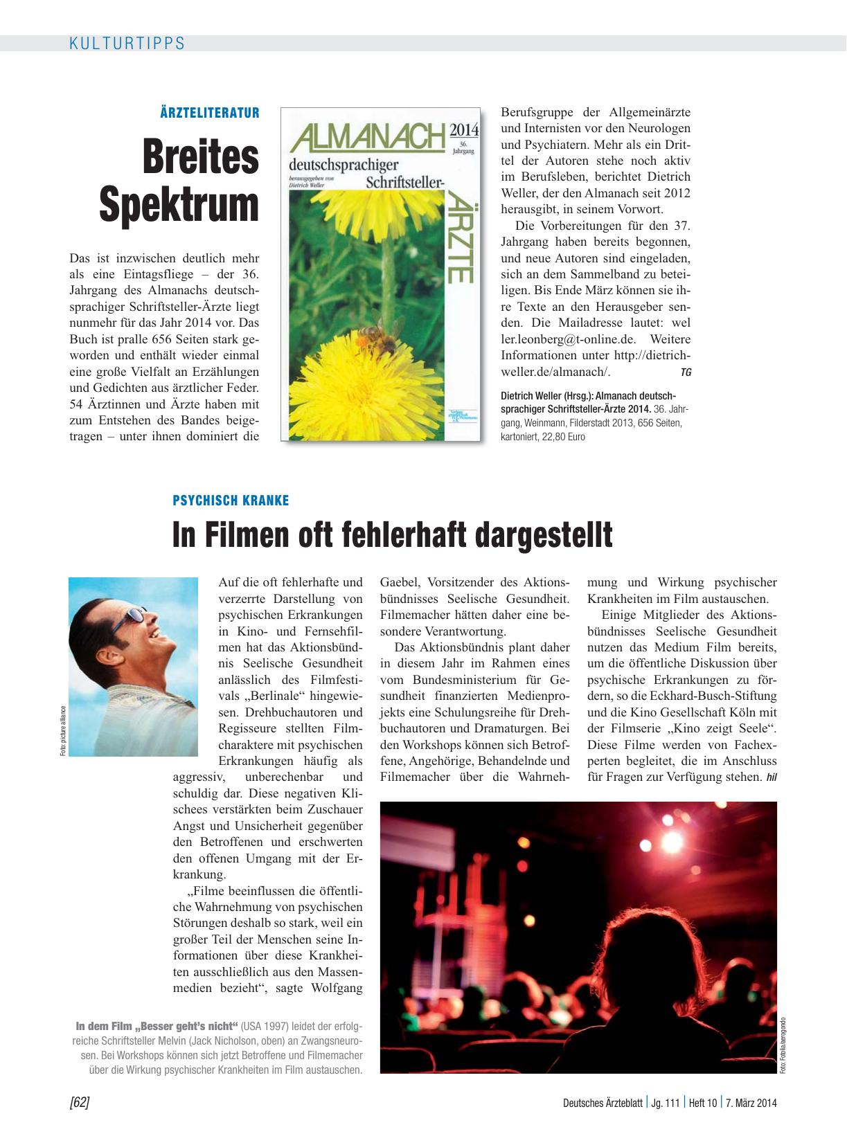 Vorschauseite 1: Psychisch Kranke: In Filmen oft fehlerhaft dargestellt