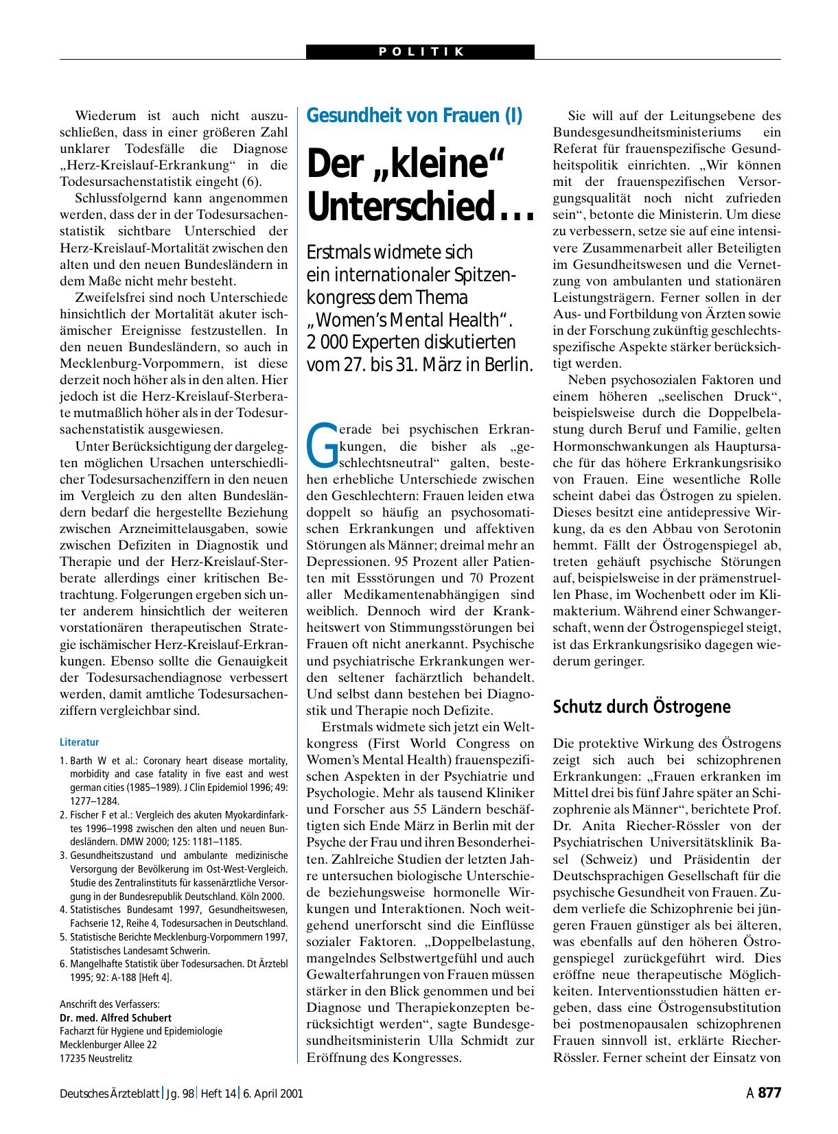 Vorschauseite 1: Gesundheit von Frauen (I): Der „kleine“ Unterschied. ..