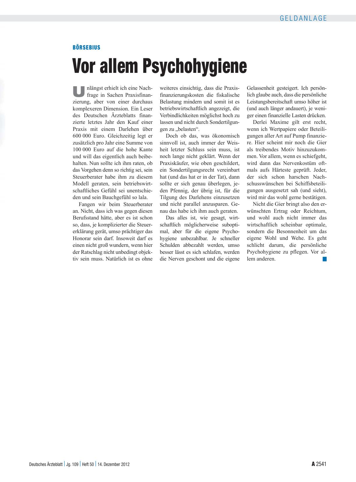Vorschauseite 1: Börsebius: Vor allem Psychohygiene