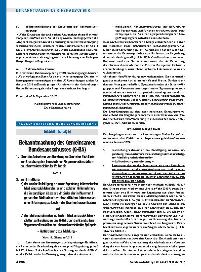 Vorschauseite 1: Bekanntmachung des Gemeinsamen Bundesausschusses (G-BA)