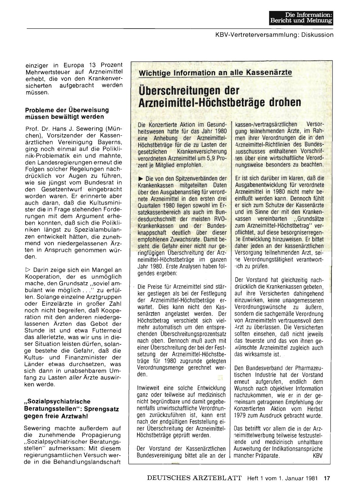 Vorschauseite 1: Wichtige lnformation an alle Kassenärzte: Überschreitungen der Arzneimittel-Höchstbeträge drohen