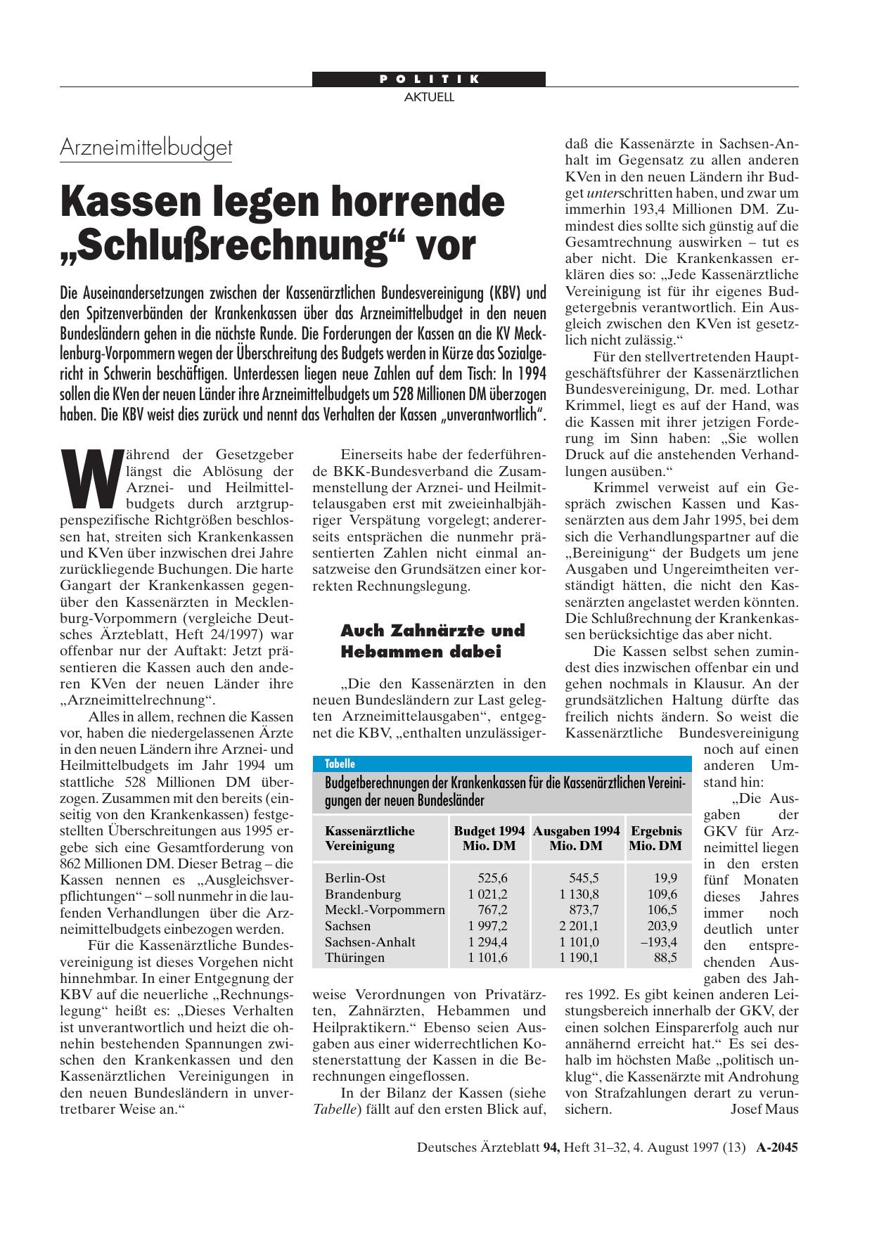 Vorschauseite 1: Arzneimittelbudget: Kassen legen horrende „Schlußrechnung“ vor