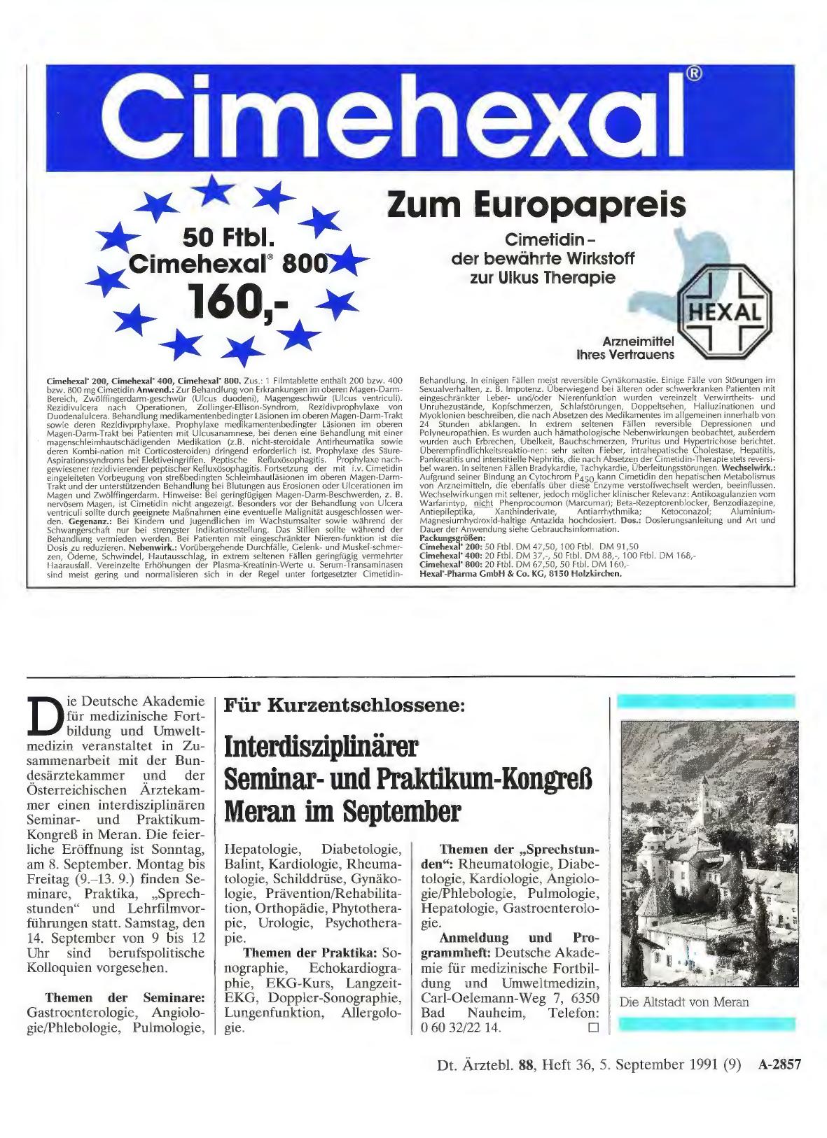 Vorschauseite 1: Für Kurzentschlossene: Interdisziplinärer Seminarund Praktikum-Kongreß Meran im September