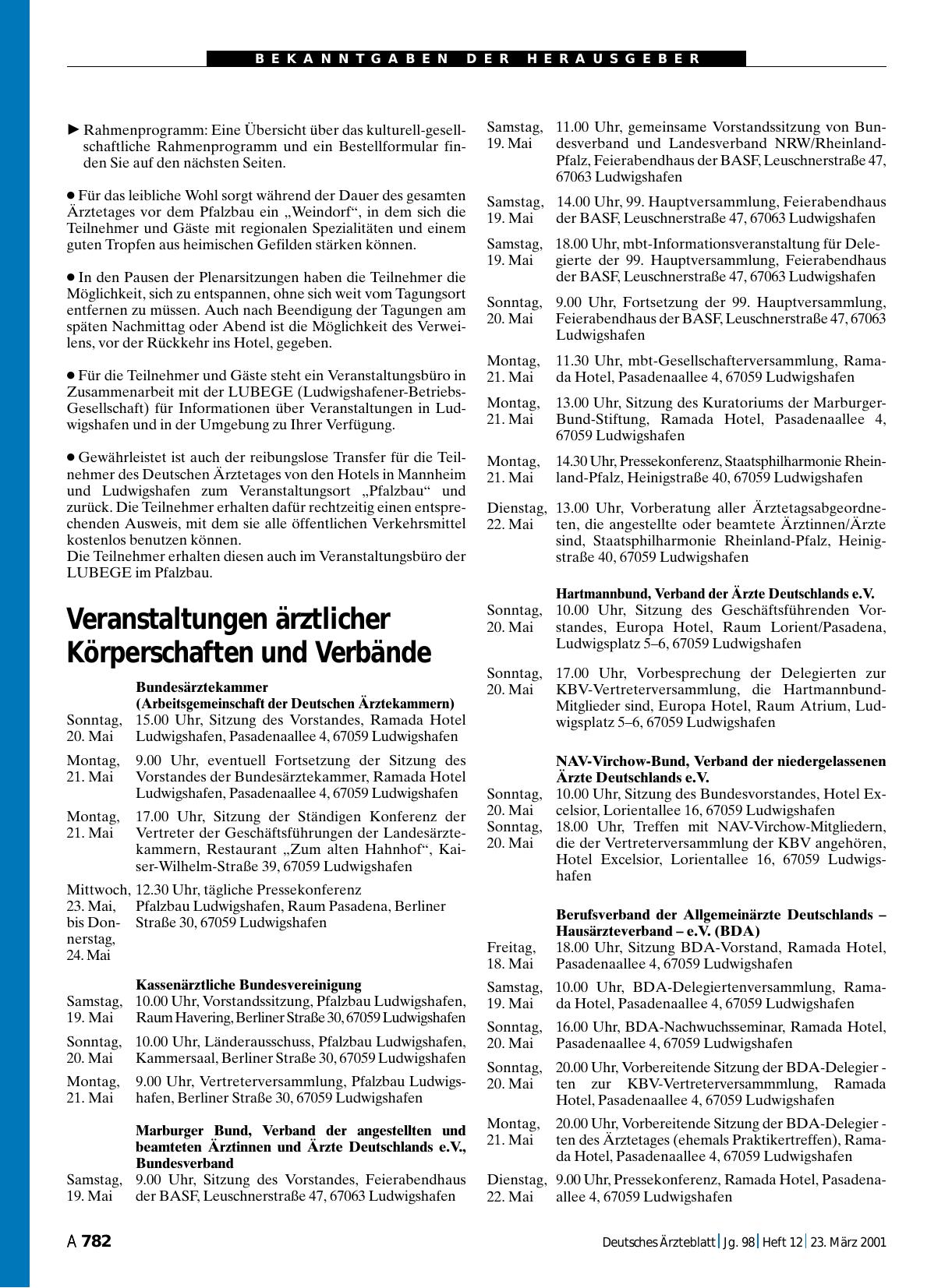 Vorschauseite 1: Veranstaltungen ärztlicher Körperschaften und Verbände
