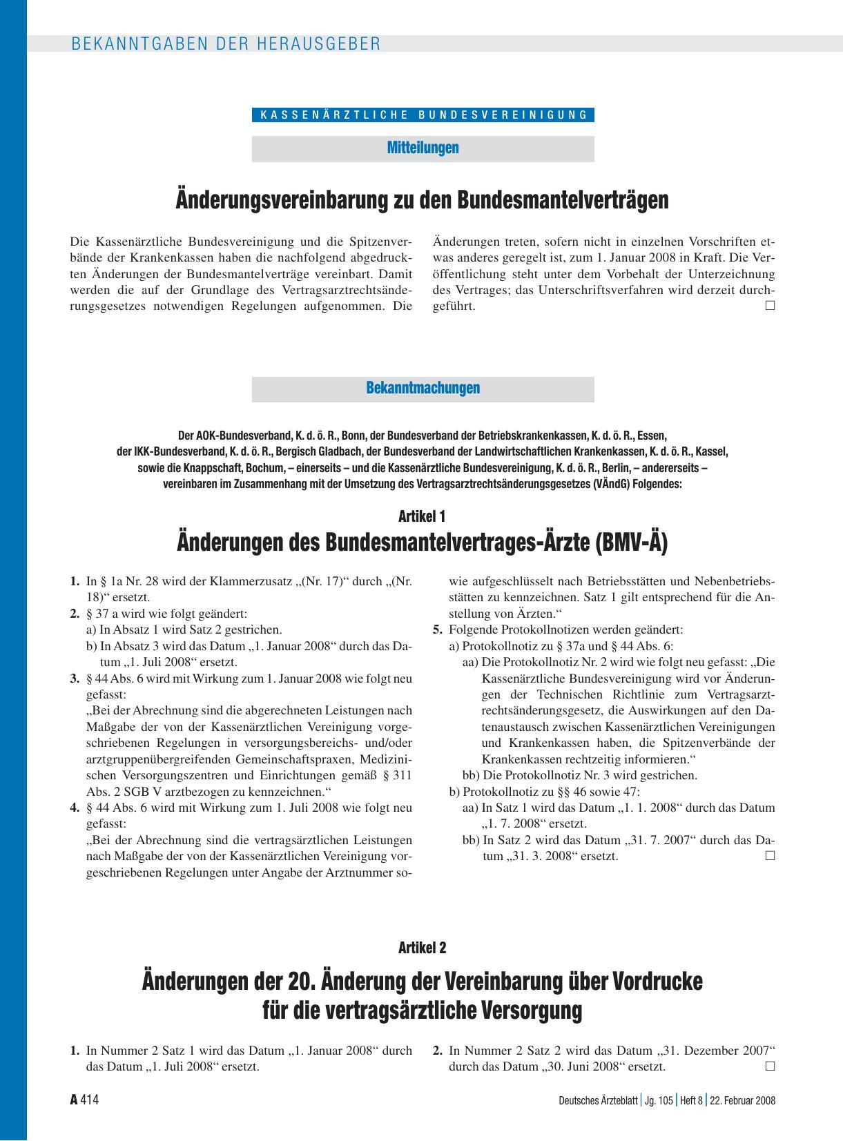 Vorschauseite 1: Bekanntmachungen: Der AOK-Bundesverband, K. d. ö. R. , Bonn, der Bundesverband der Betriebskrankenkassen, K. d. ö. R. , Essen, der IKK-Bundesverband, K. d. ö. R. , Bergisch Gladba…
