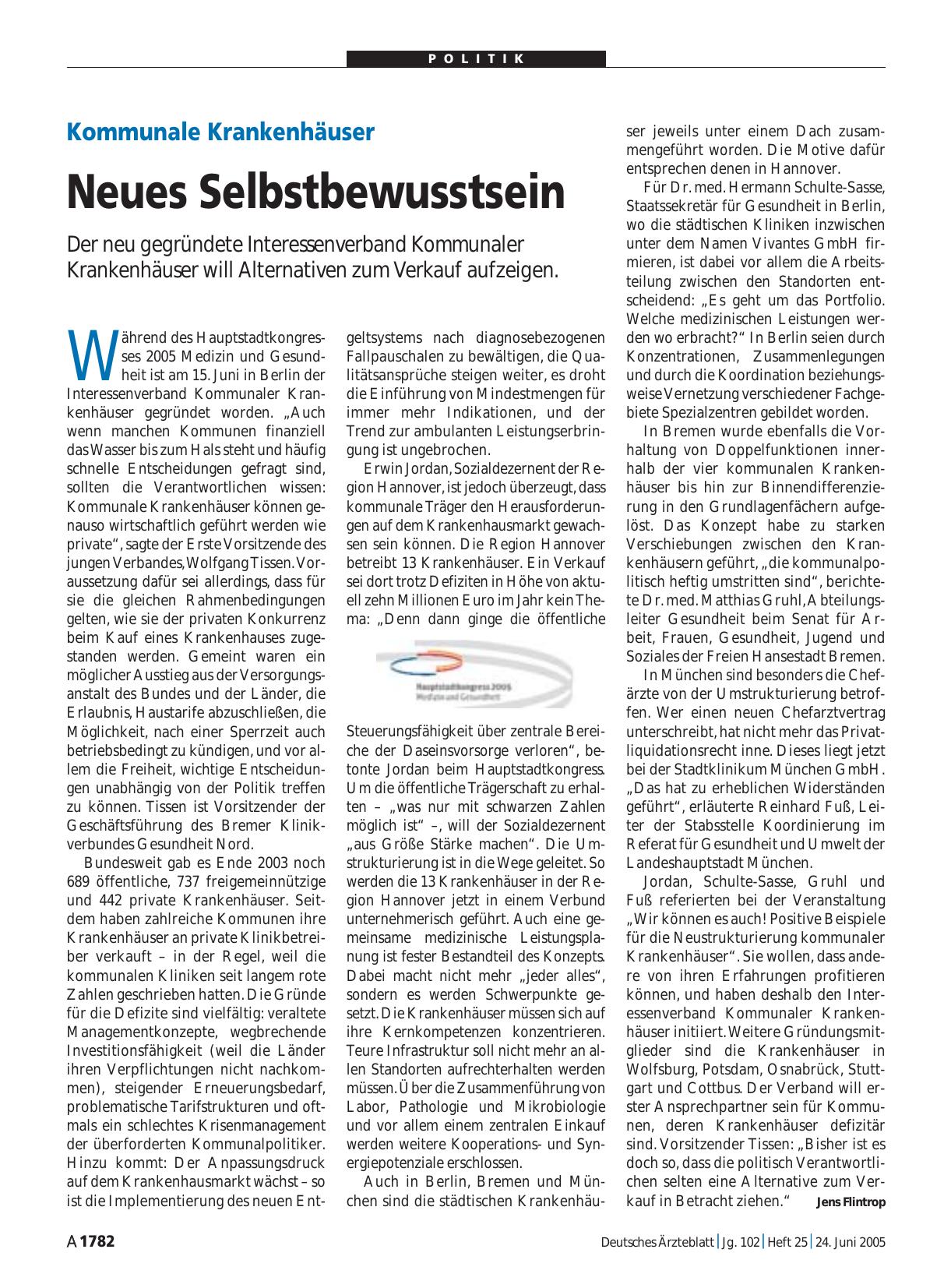 Vorschauseite 1: Kommunale Krankenhäuser: Neues Selbstbewusstsein