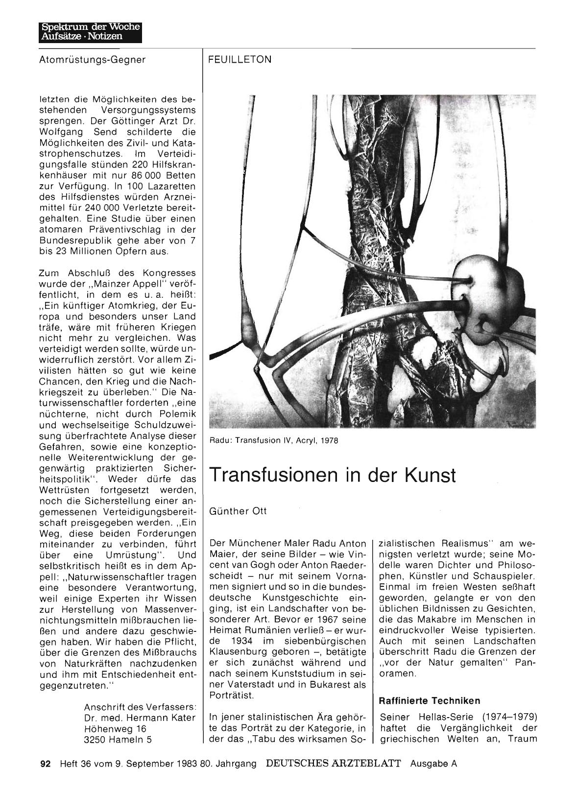 Vorschauseite 1: Transfusionen in der Kunst