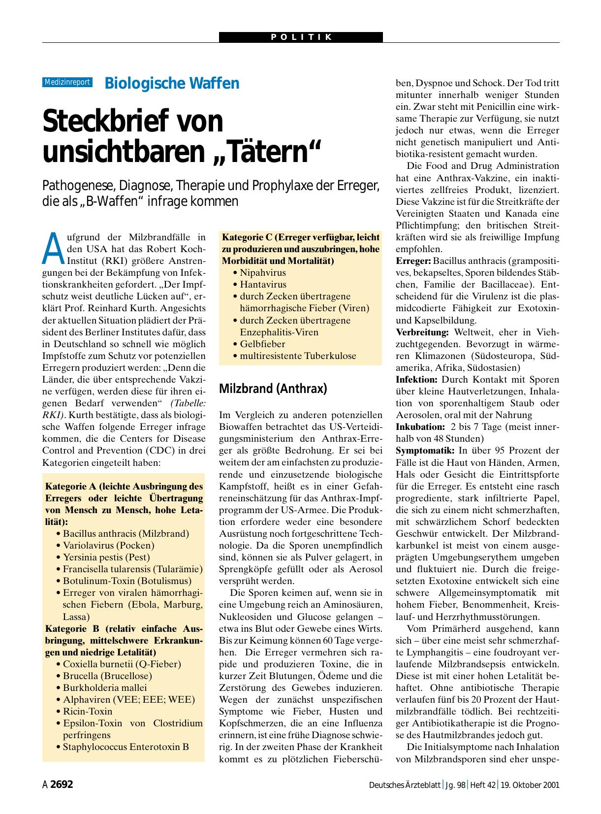 Vorschauseite 1: Biologische Waffen: Steckbrief von unsichtbaren „Tätern“