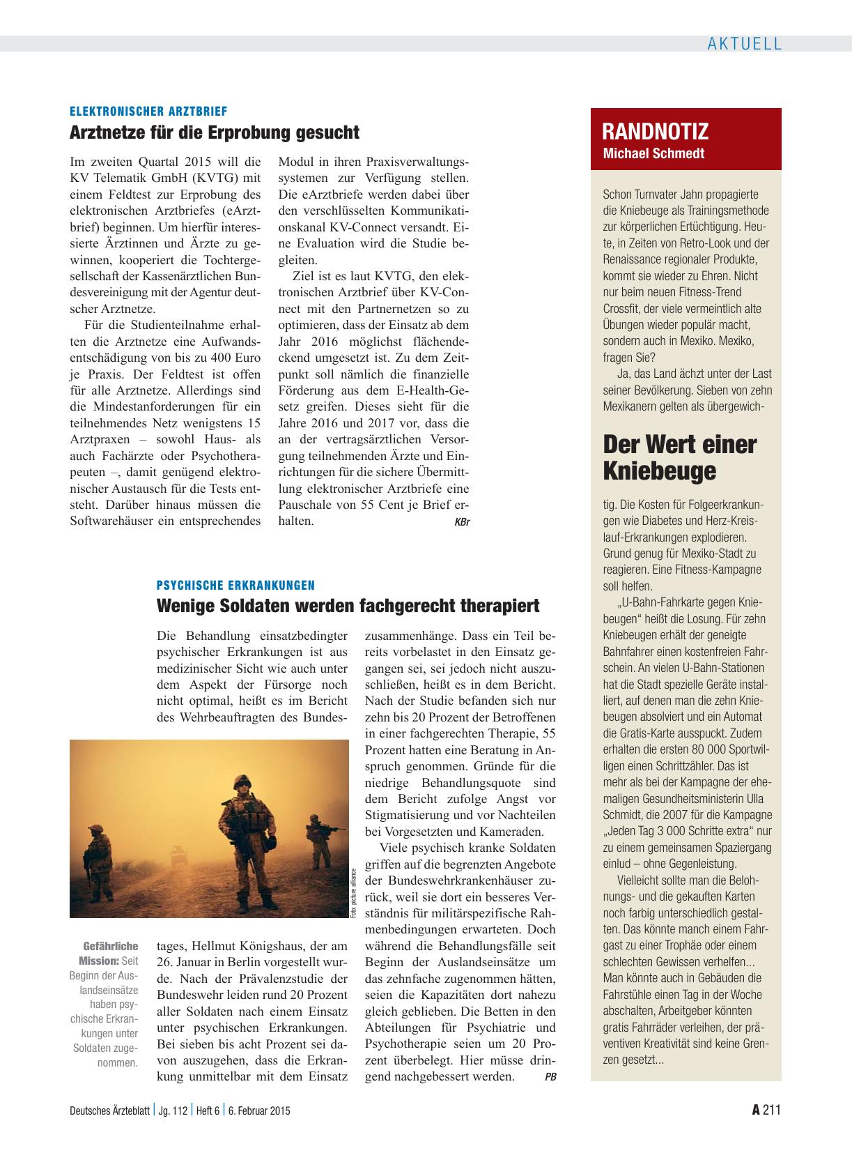 Vorschauseite 1: Psychische Erkrankungen: Wenige Soldaten werden fachgerecht therapiert