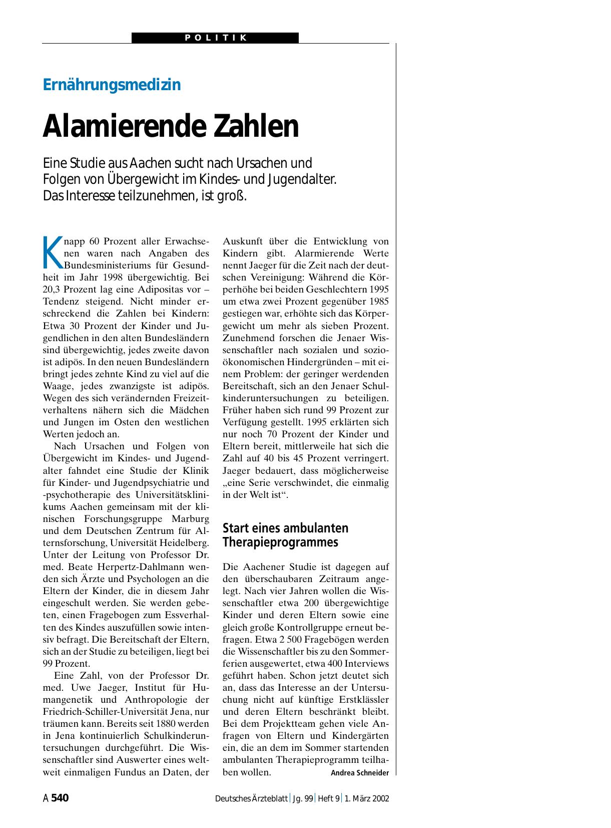 Vorschauseite 1: Ernährungsmedizin: Alamierende Zahlen