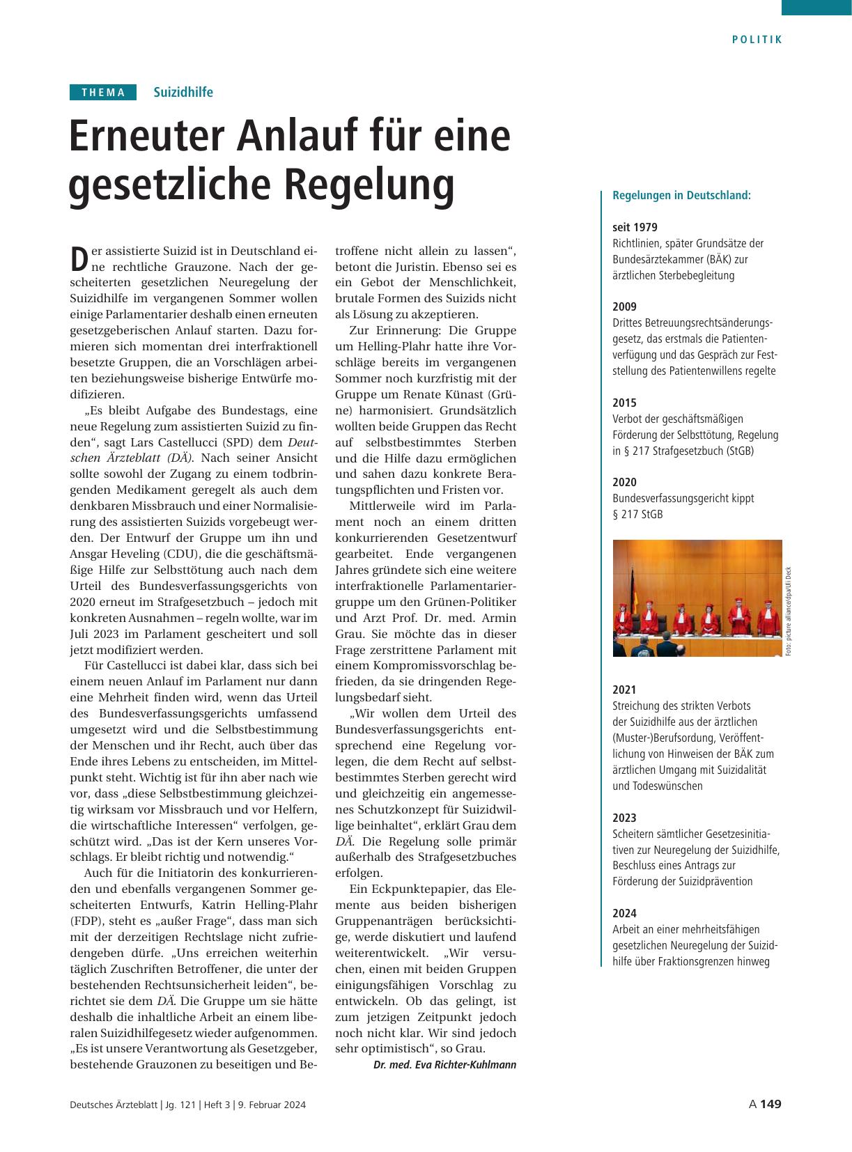 Vorschauseite 1: Suizidhilfe: Erneuter Anlauf für eine gesetzliche Regelung