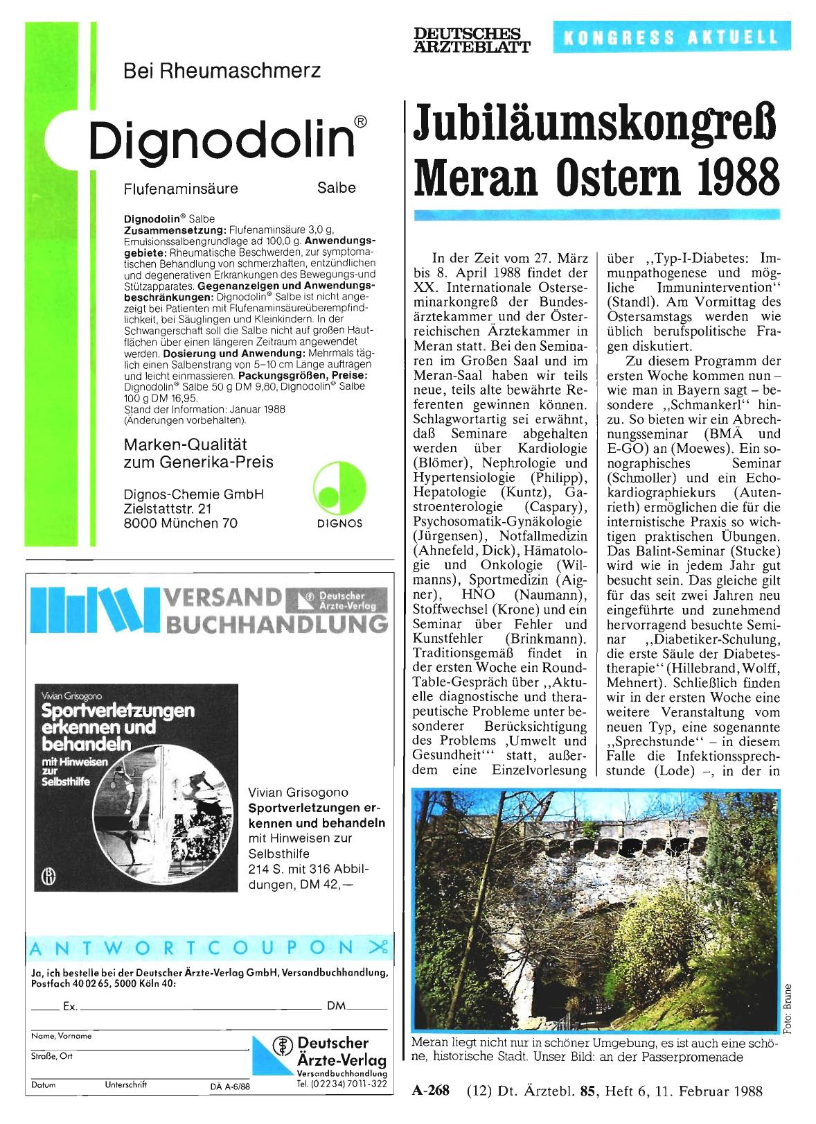 Vorschauseite 1: Jubiläumskongreß Meran Ostern 1988