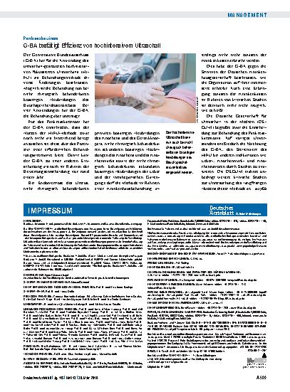 Vorschauseite 1: Pankreaskarzinom: G-BA bestätigt Effizienz von hochintensivem Ultraschall