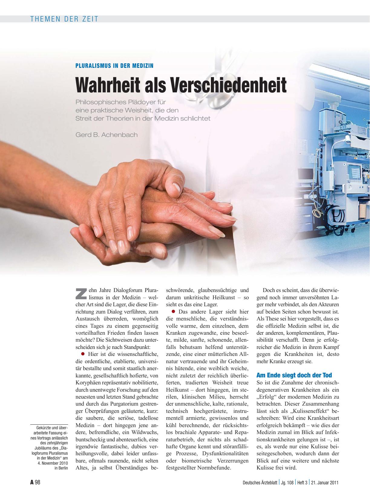 Vorschauseite 1: Pluralismus in der Medizin: Wahrheit als Verschiedenheit