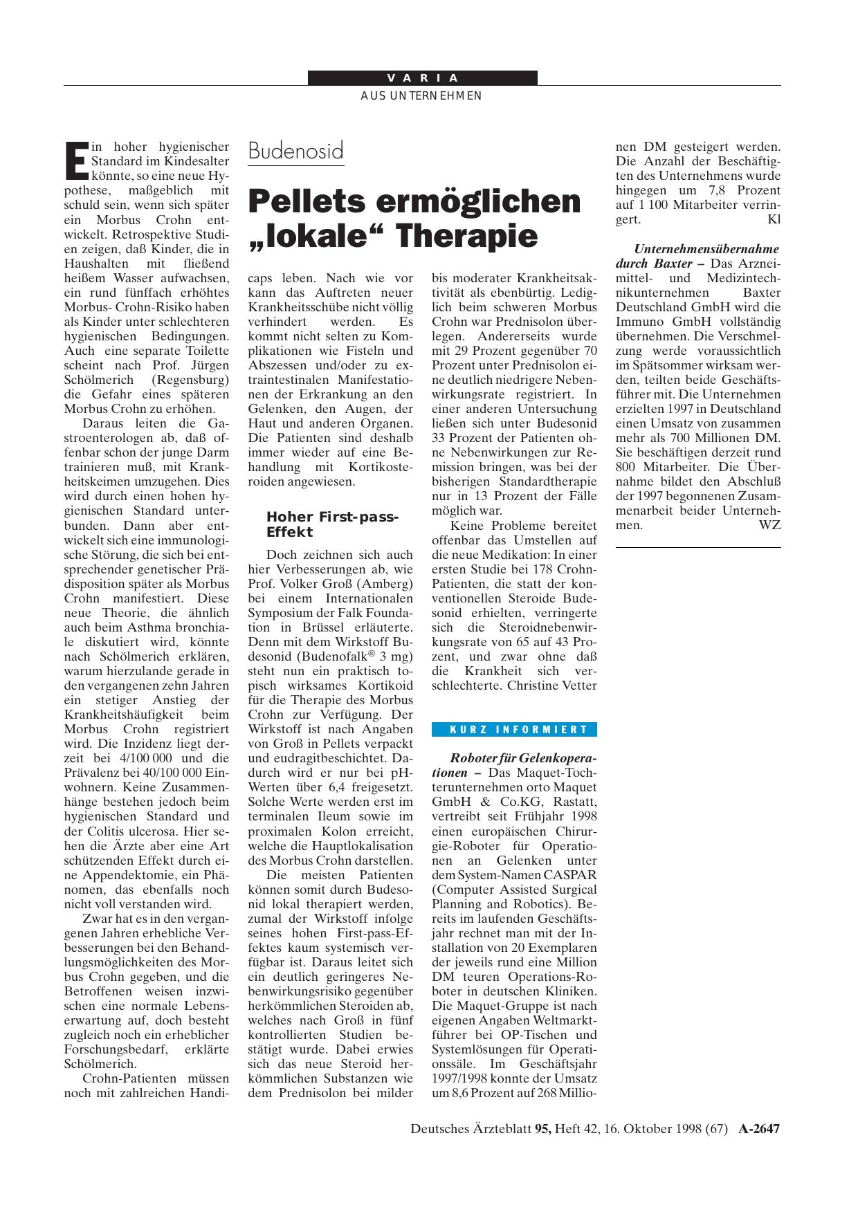 Vorschauseite 1: Budenosid: Pellets ermöglichen „lokale“ Therapie