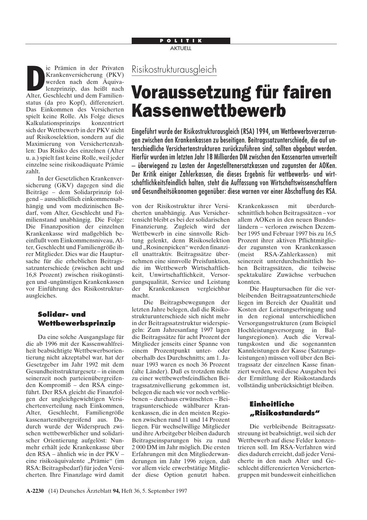 Vorschauseite 1: Risikostrukturausgleich: Voraussetzung für fairen Kassenwettbewerb