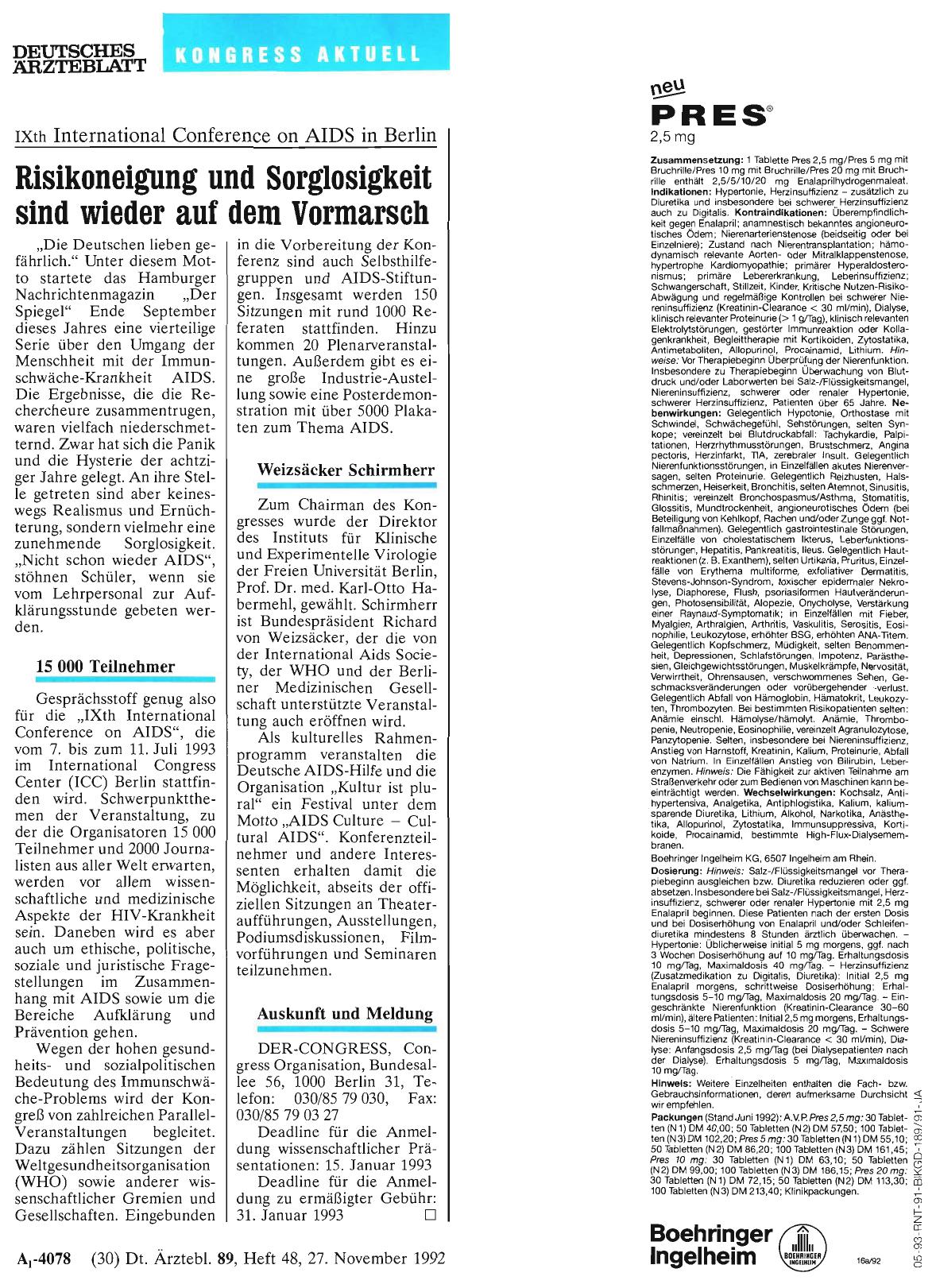 Vorschauseite 1: IXth International Conference on AIDS in Berlin: Risikoneigung und Sorglosigkeit sind wieder auf dem Vormarsch