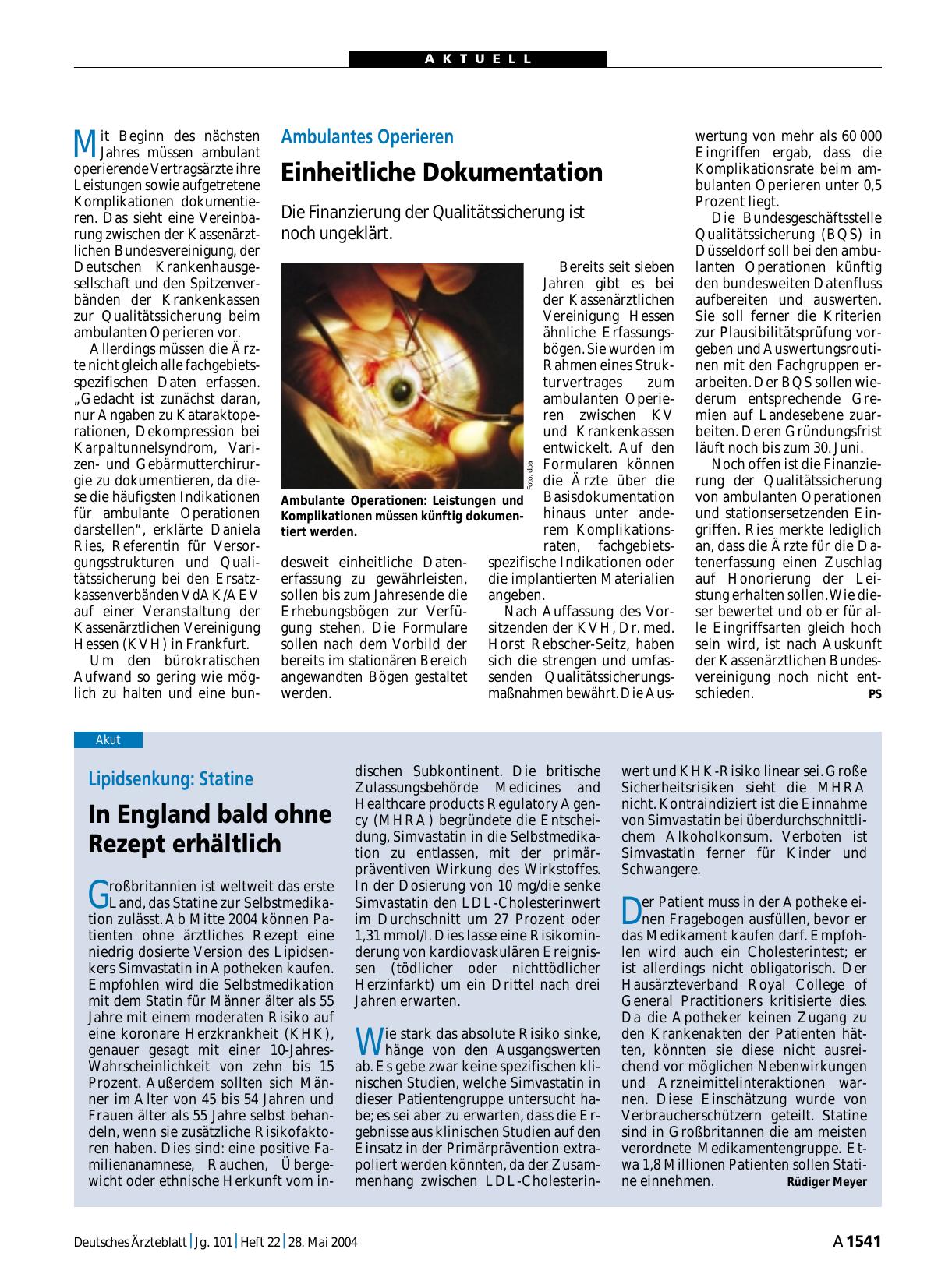 Vorschauseite 1: Ambulantes Operieren: Einheitliche Dokumentation