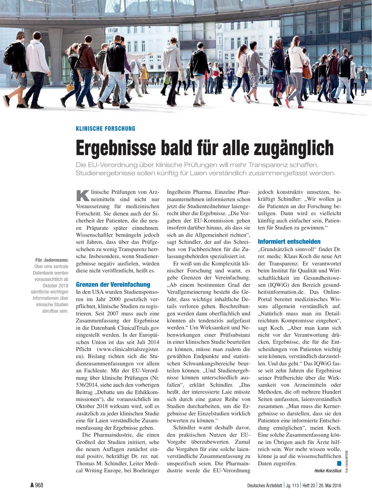Vorschauseite 1: Klinische Forschung: Ergebnisse bald für alle zugänglich