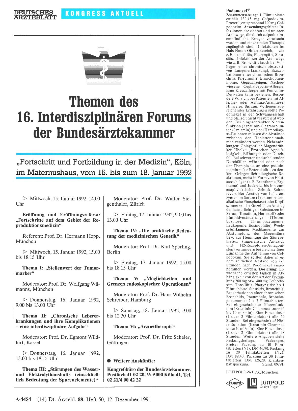Vorschauseite 1: Themen des 16. Interdisziplinären Forums der Bundesärztekammer