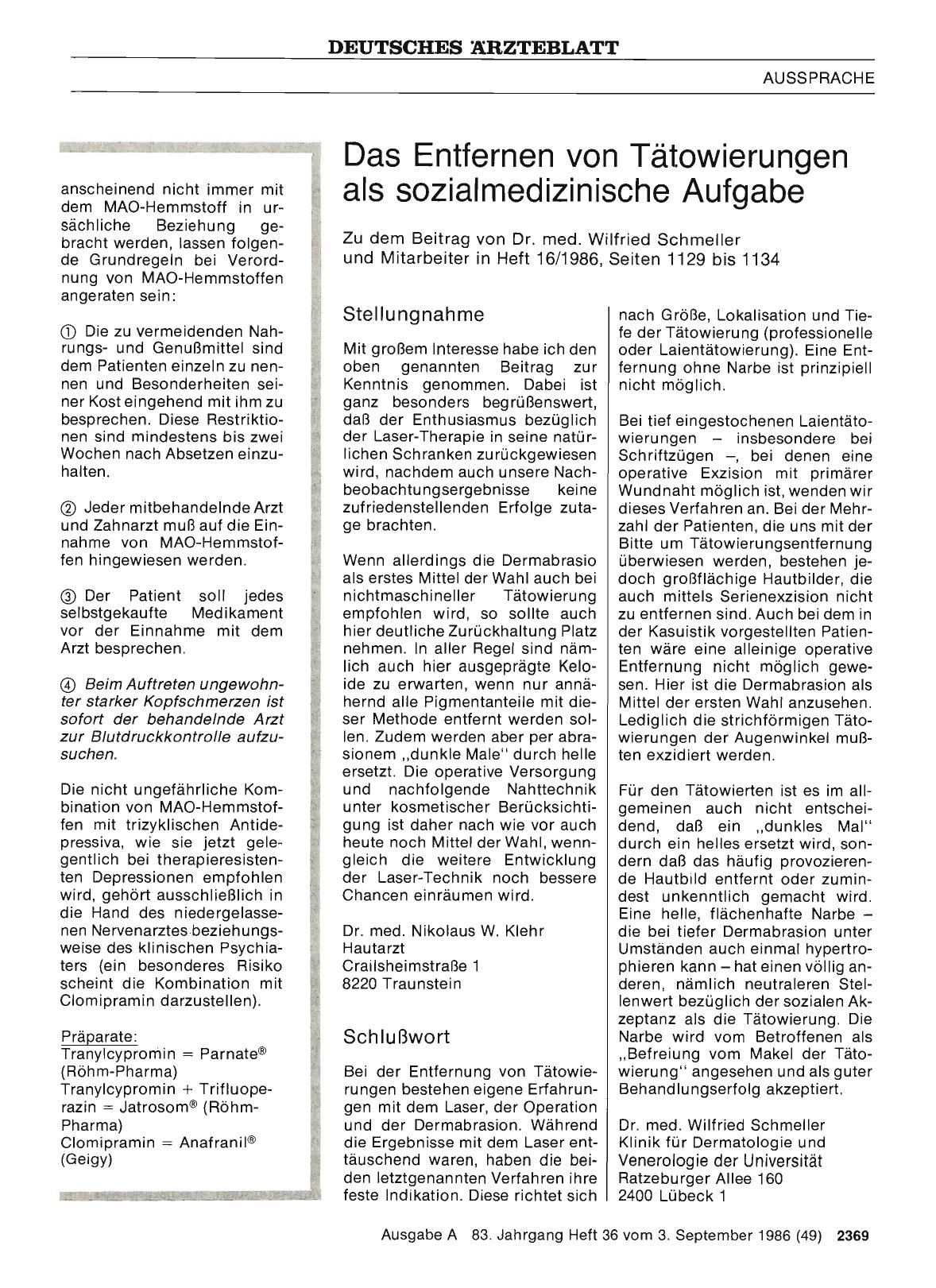 Vorschauseite 1: Das Entfernen von Tätowierungen als sozialmedizinische Aufgabe: Schlußwort