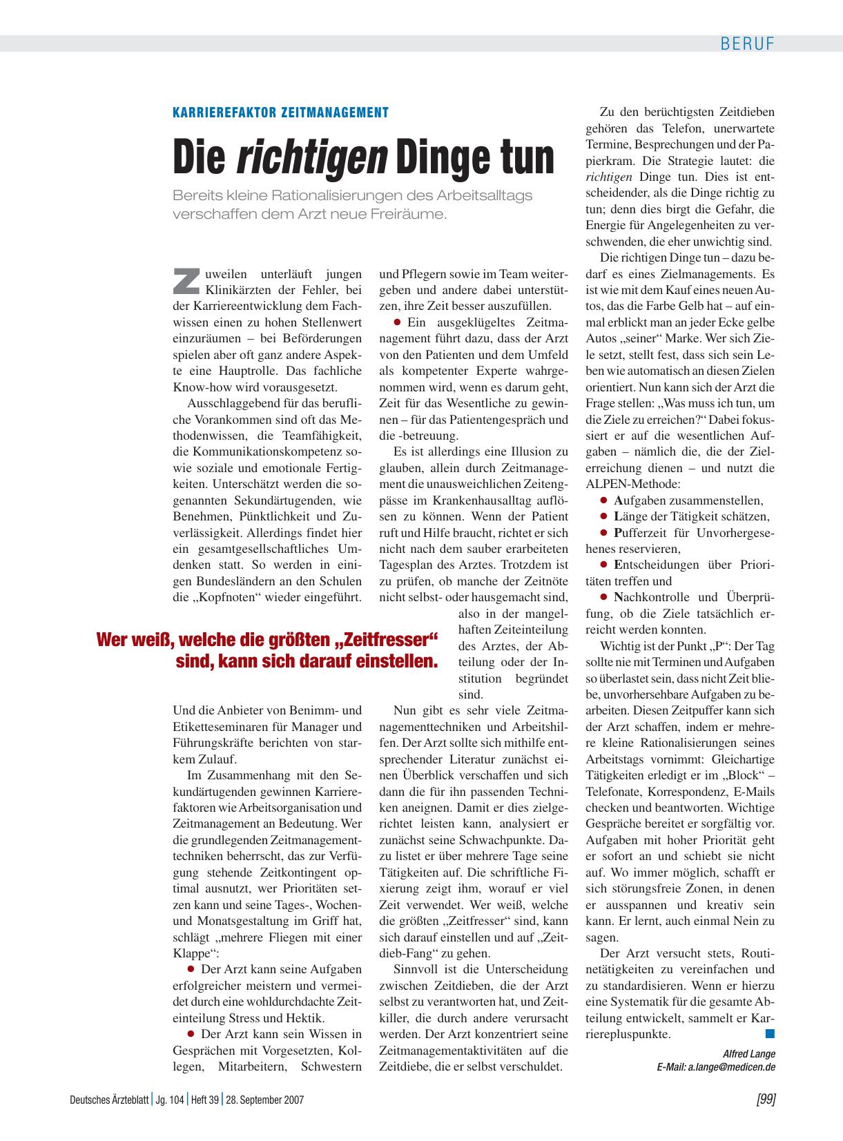 Vorschauseite 1: Karrierefaktor Zeitmanagement: Die richtigen Dinge tun