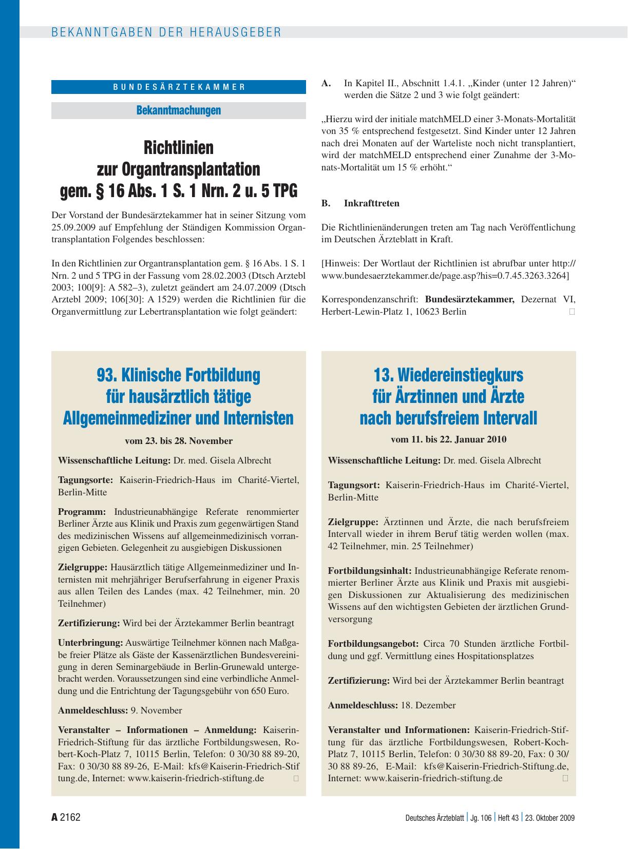 Vorschauseite 1: 13. Wiedereinstiegkurs für Ärztinnen und Ärzte nach berufsfreiem Intervall vom 11. bis 22. Januar 2010