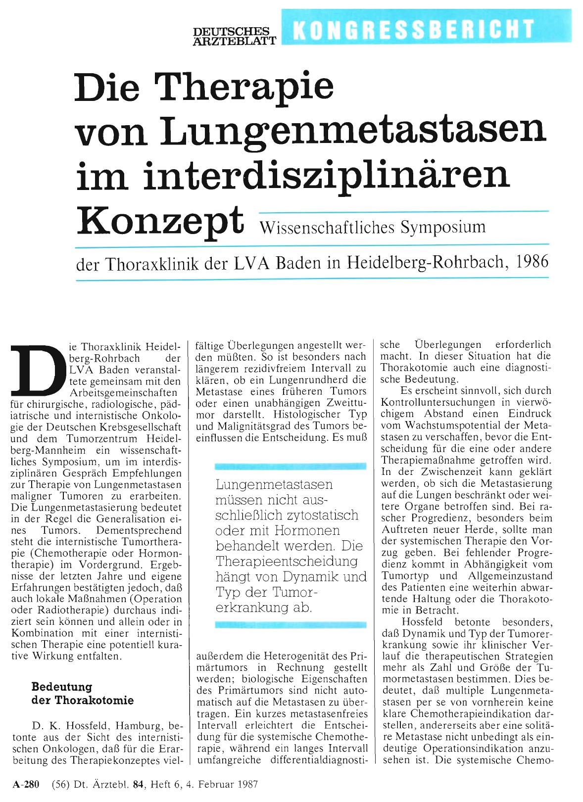 Vorschauseite 1: Die Therapie von Lungenmetastasen im interdisziplinären Konzept