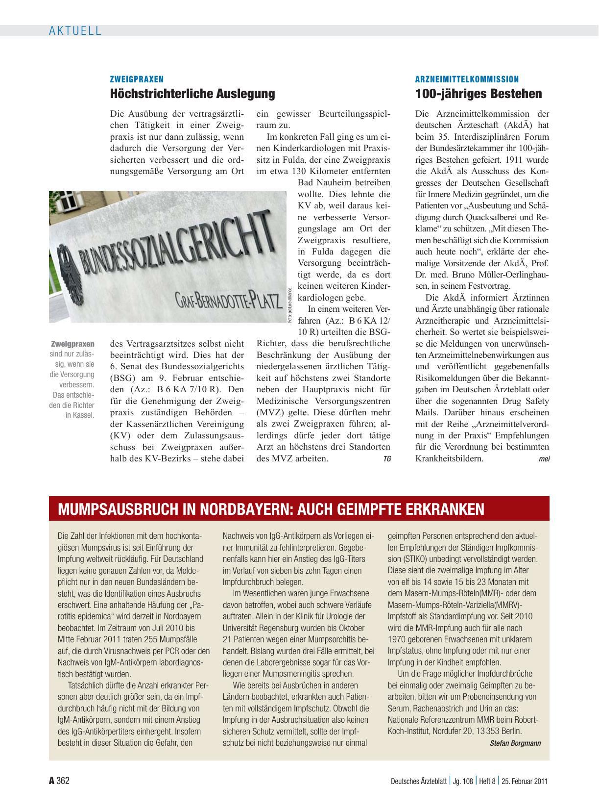 Vorschauseite 1: Arzneimittelkommission: 100-jähriges Bestehen