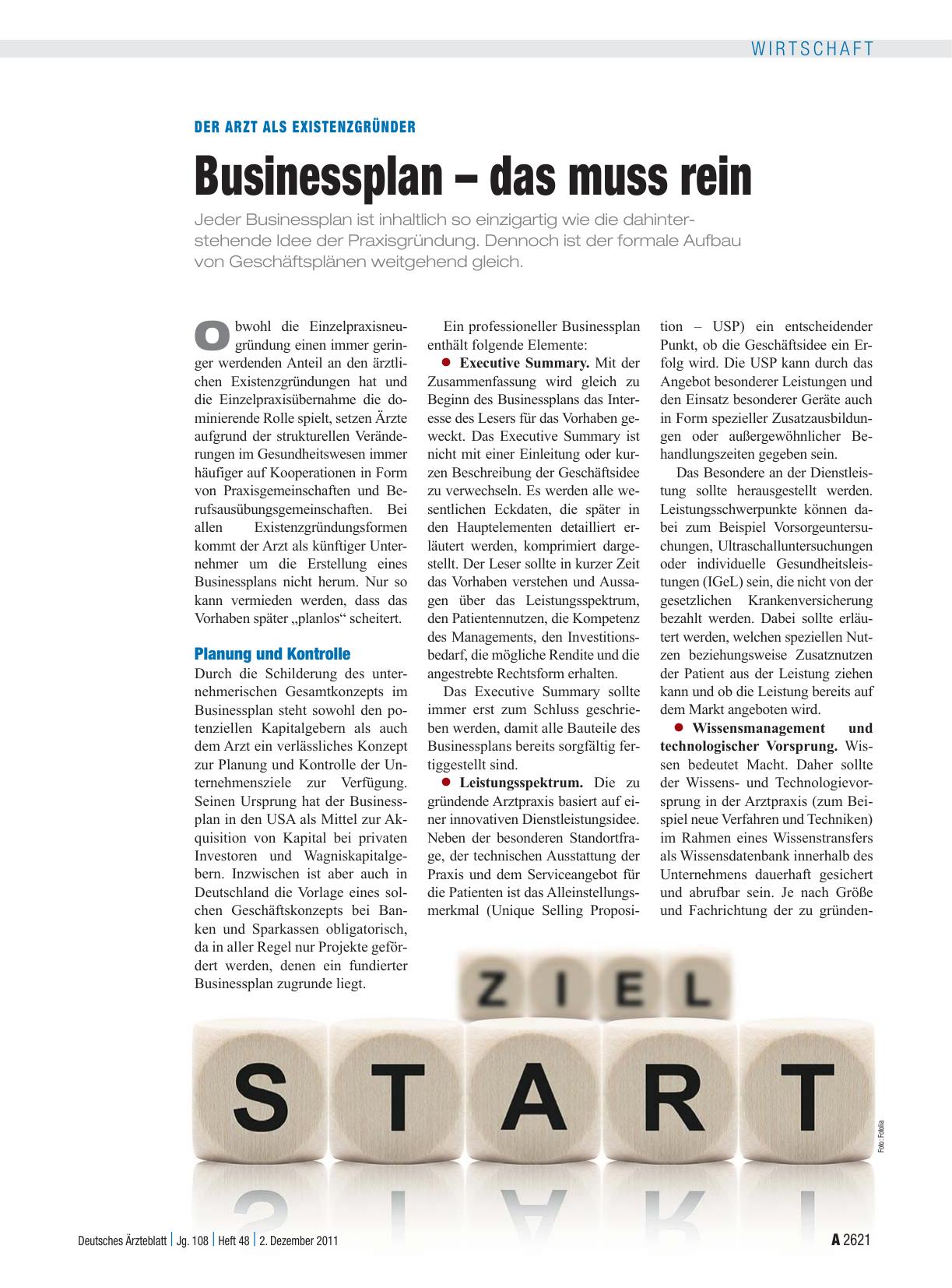 Vorschauseite 1: Der Arzt als Existenzgründer: Businessplan – das muss rein