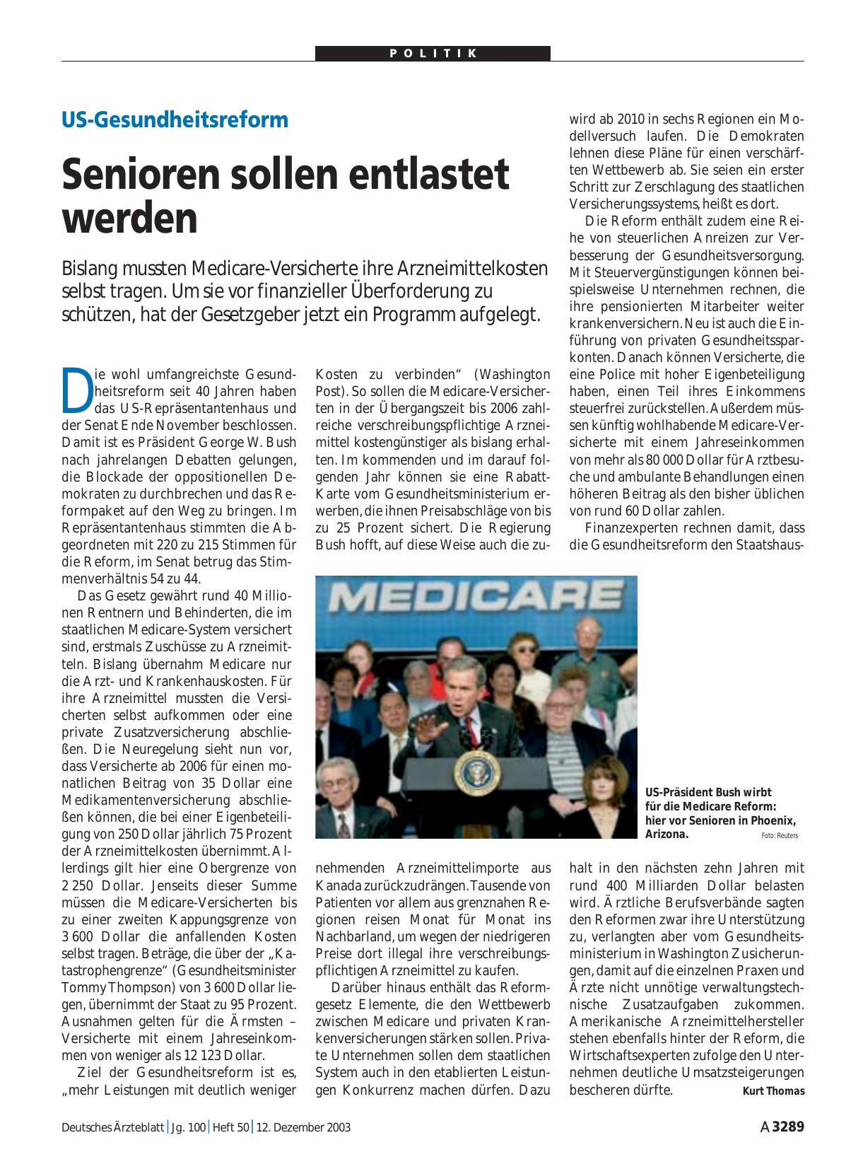 Vorschauseite 1: US-Gesundheitsreform: Senioren sollen entlastet werden