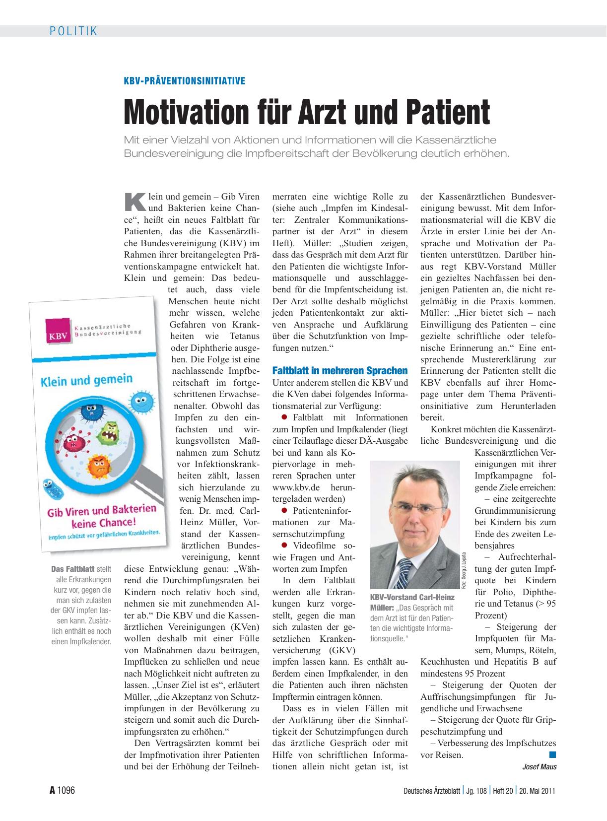 Vorschauseite 1: KBV-Präventionsinitiative: Motivation für Arzt und Patient