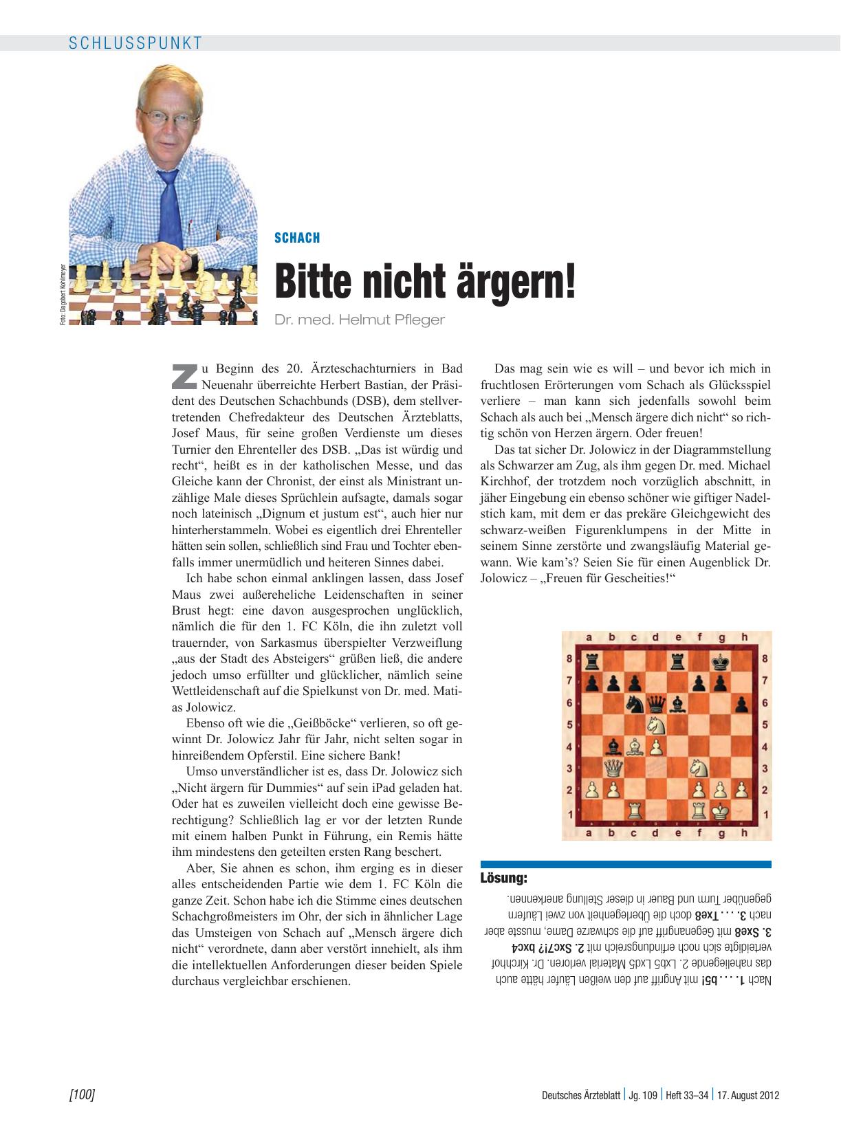 Vorschauseite 1: Schach: Bitte nicht ärgern!