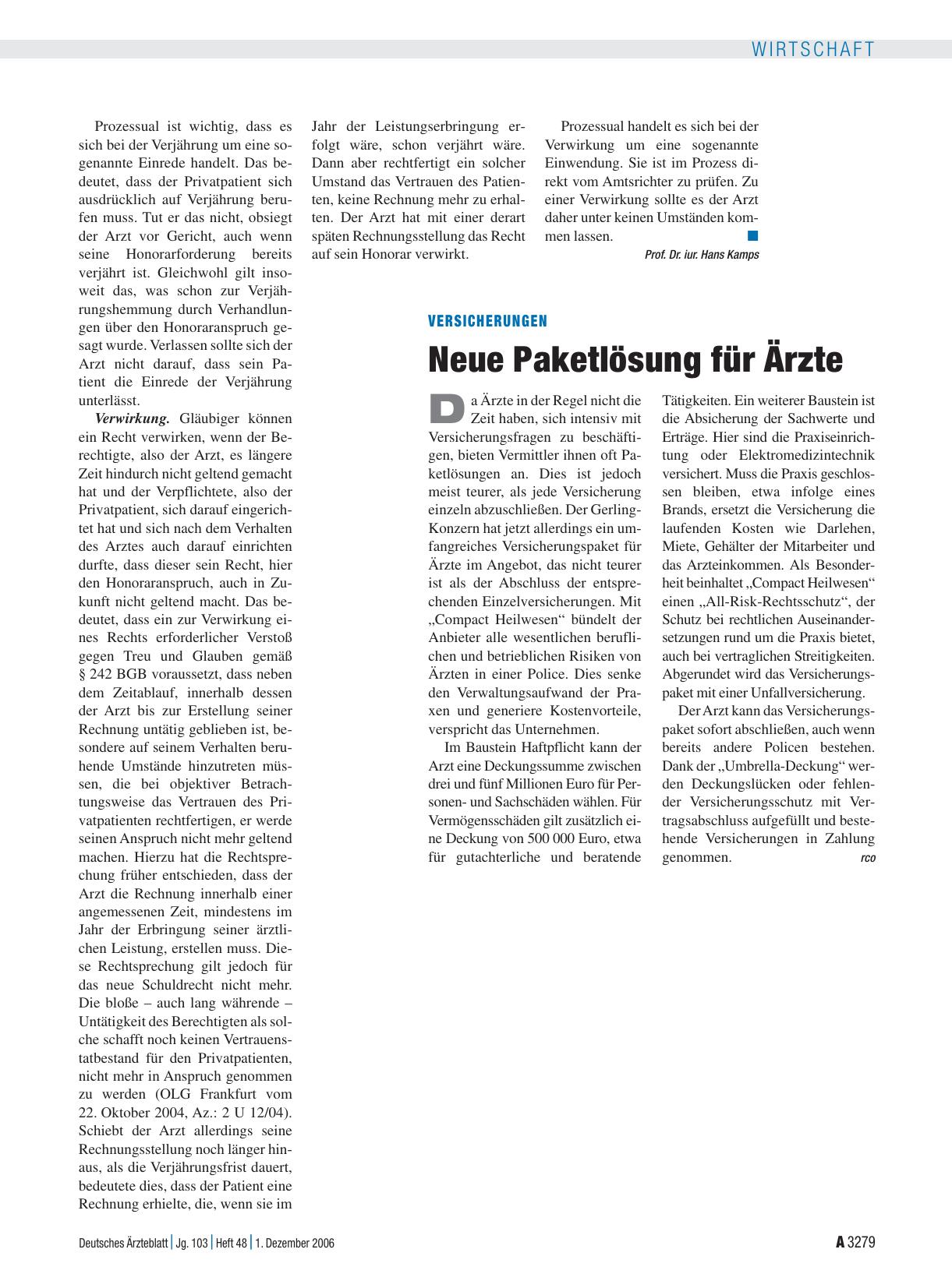 Vorschauseite 1: Versicherungen: Neue Paketlösung für Ärzte