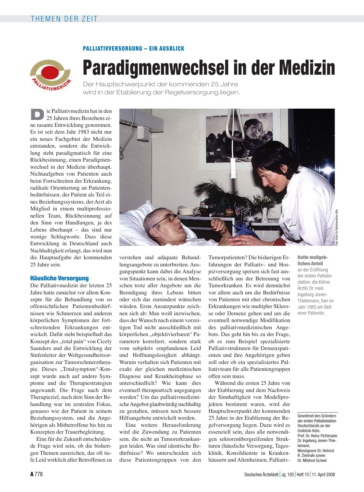 Vorschauseite 1: Palliativversorgung – ein Ausblick: Paradigmenwechsel in der Medizin
