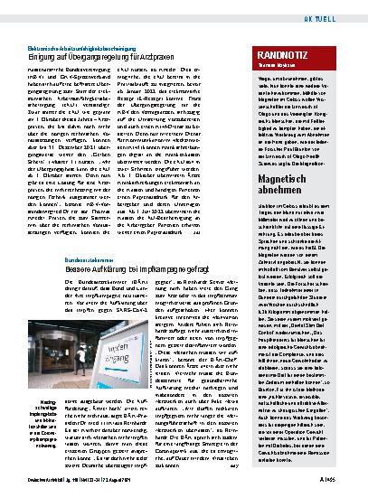 Vorschauseite 1: Elektronische Arbeitsunfähigkeitsbescheinigung: Einigung auf Übergangsregelung für Arztpraxen
