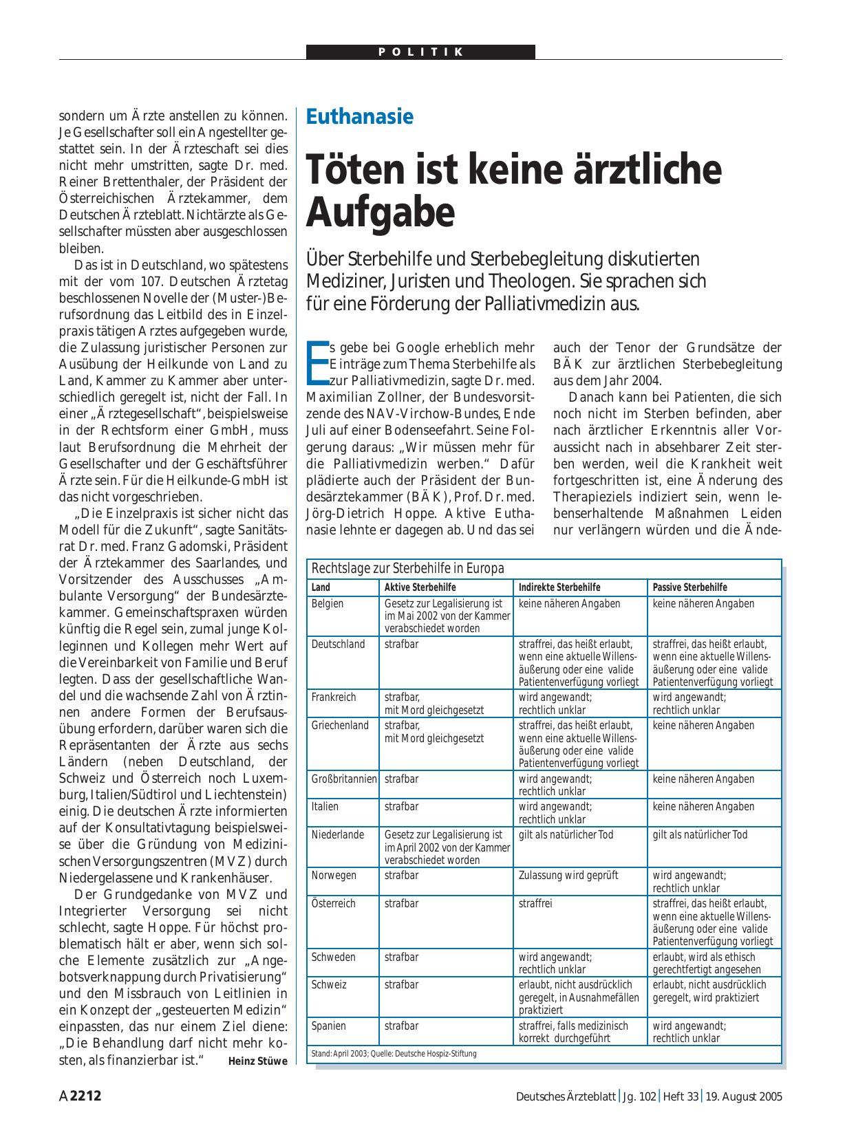Vorschauseite 1: Euthanasie: Töten ist keine ärztliche Aufgabe