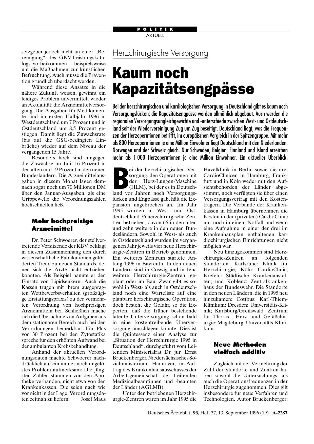 Vorschauseite 1: Herzchirurgische Versorgung: Kaum noch Kapazitätsengpässe