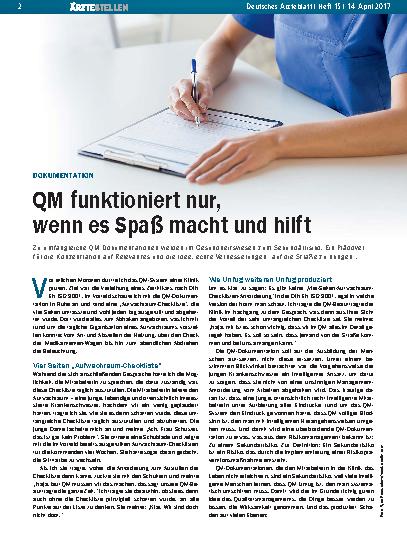 Vorschauseite 1: Dokumentation: QM funktioniert nur, wenn es Spaß macht und hilft