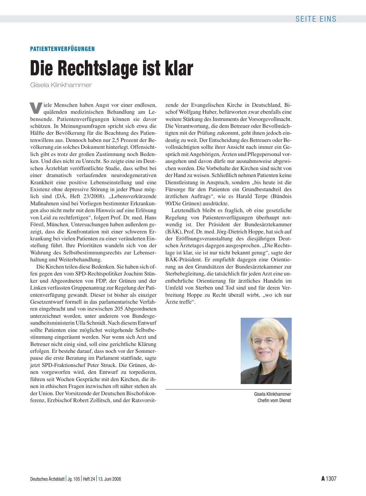 Vorschauseite 1: Patientenverfügungen: Die Rechtslage ist klar