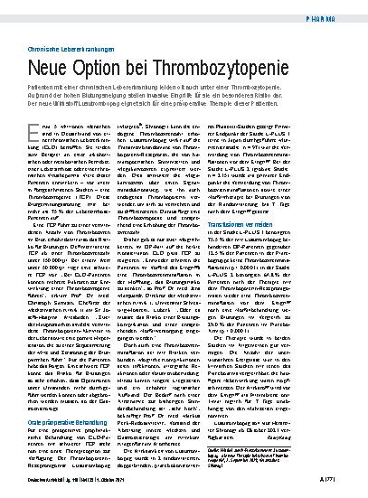 Vorschauseite 1: Chronische Lebererkrankungen: Neue Option bei Thrombozytopenie