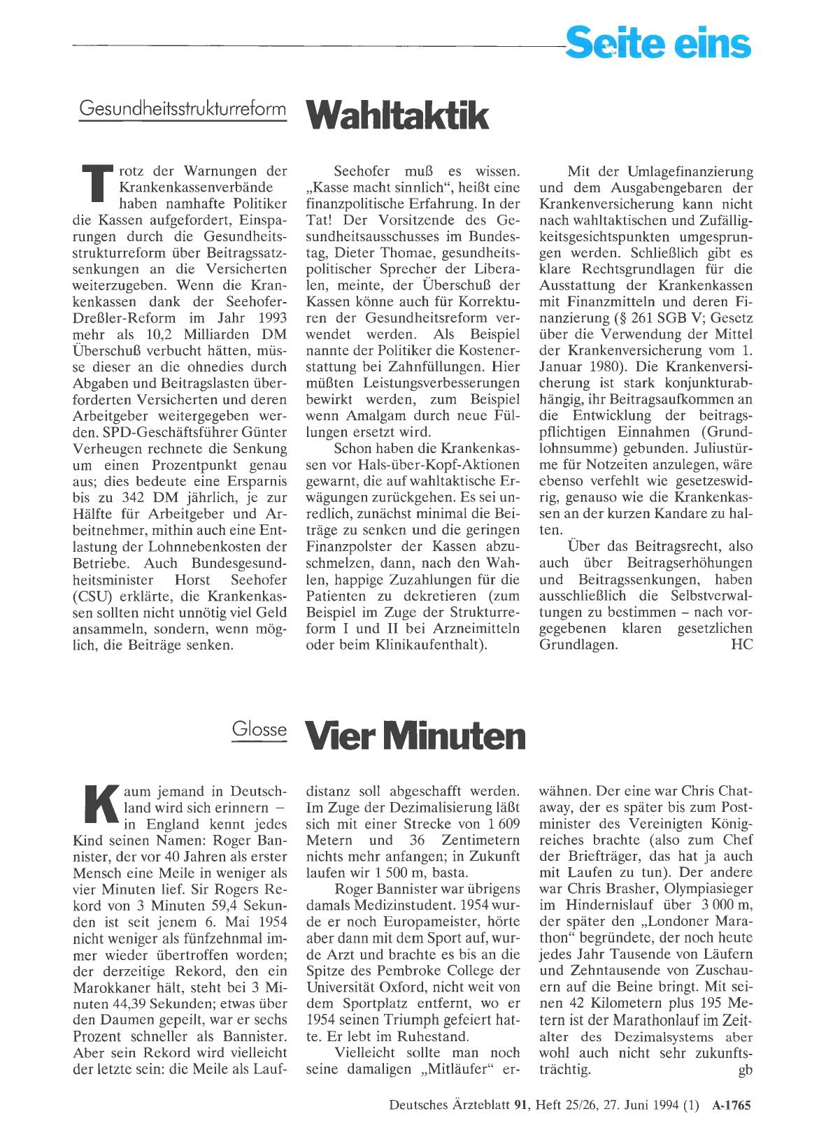 Vorschauseite 1: Glosse: Vier Minuten