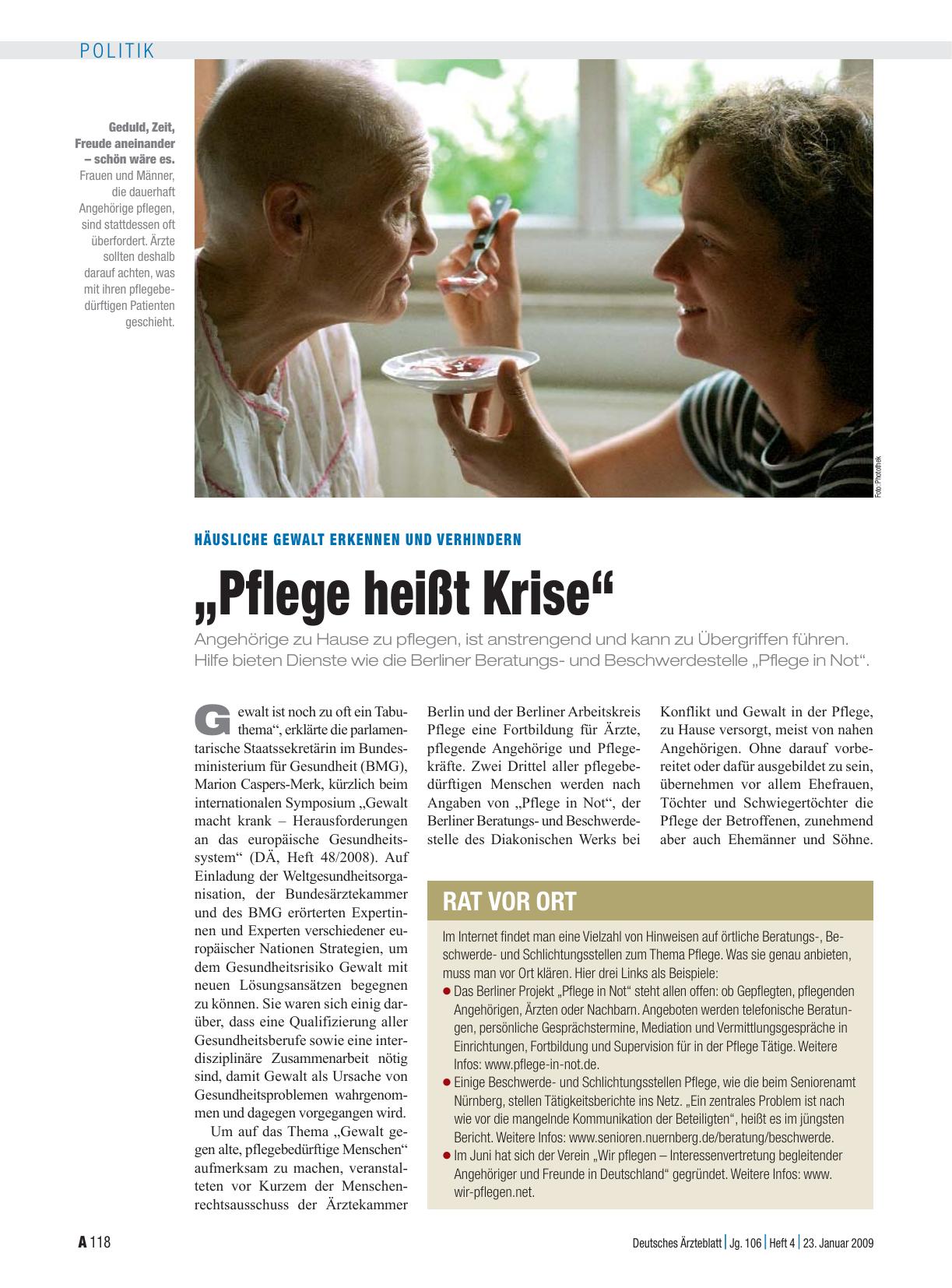 Vorschauseite 1: Häusliche Gewalt erkennen und verhindern: „Pflege heißt Krise“