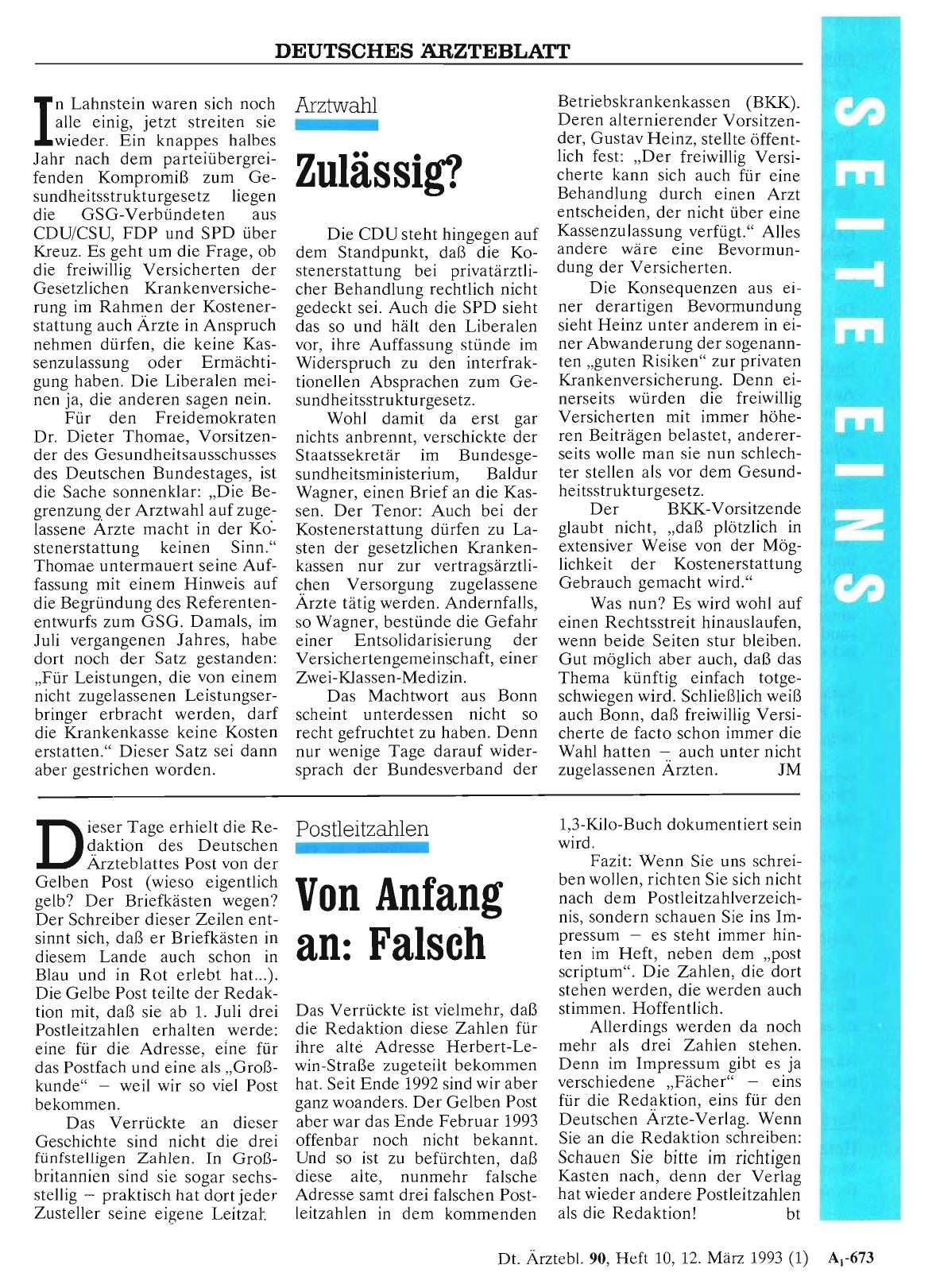 Vorschauseite 1: Postleitzahlen: Von Anfang an: Falsch