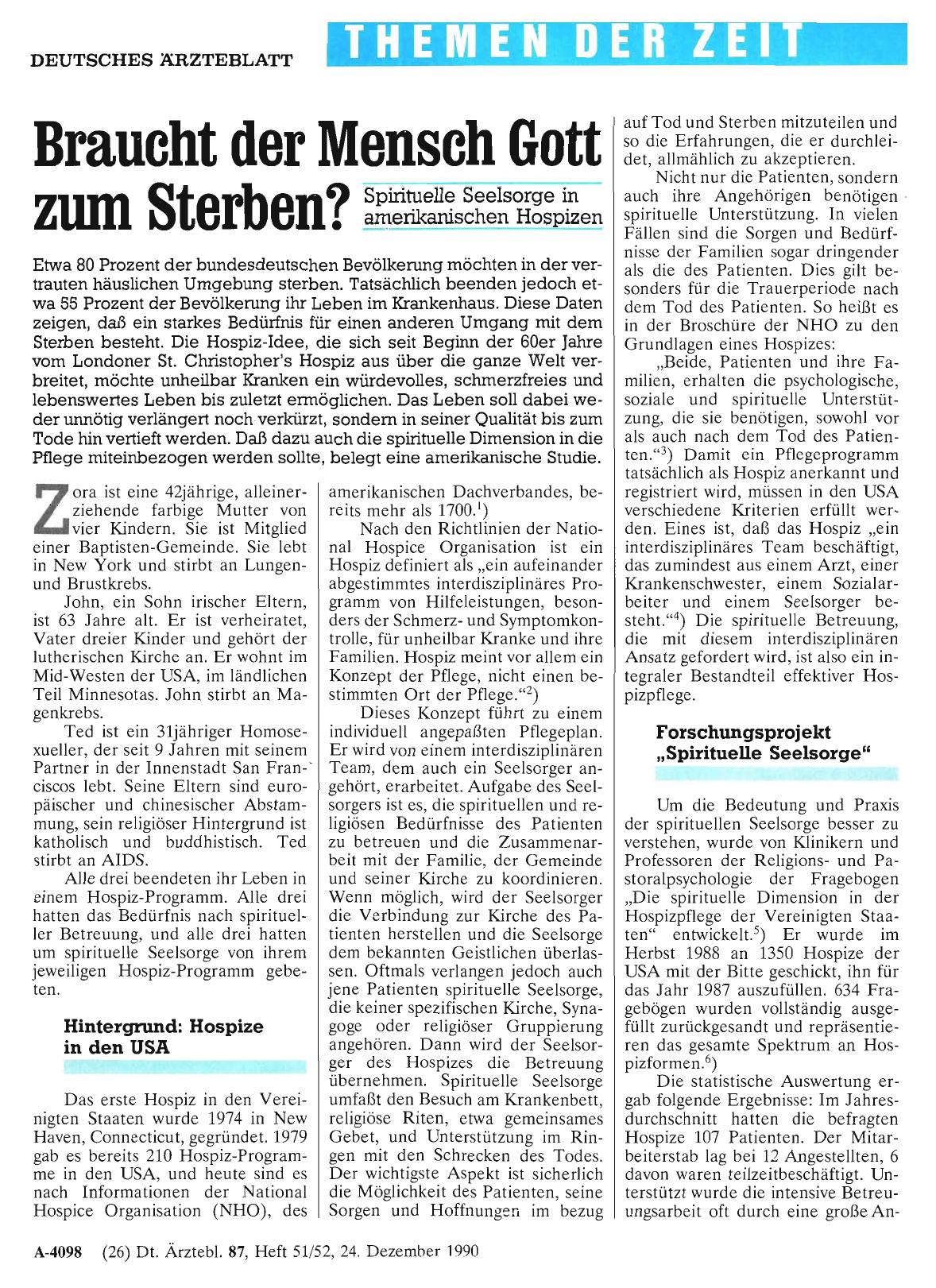 Vorschauseite 1: Braucht der Mensch Gott zum Sterben? Spirituelle Seelsorge in amerikanischen Hospizen