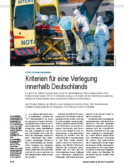 Vorschauseite 1: COVID-19-Intensivpatienten: Kriterien für eine Verlegung innerhalb Deutschlands