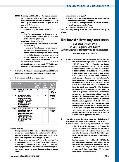 Vorschauseite 2: Beschluss des Bewertungsausschusses nach § 87 Abs. 1 Satz 1 SGB V in seiner 594. Sitzung am 18. Mai 2022 zur Änderung des Einheitlichen Bewertungsmaßstabes (EBM)
