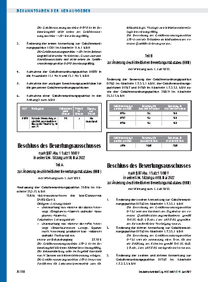 Vorschauseite 3: Beschluss des Bewertungsausschusses nach § 87 Abs. 1 Satz 1 SGB V in seiner 594. Sitzung am 18. Mai 2022 zur Änderung des Einheitlichen Bewertungsmaßstabes (EBM)