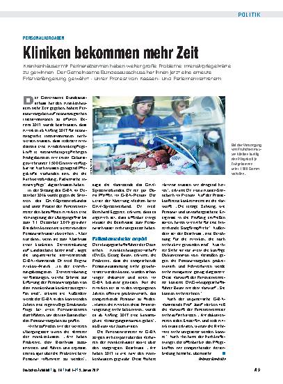 Vorschauseite 1: Personalvorgaben: Kliniken bekommen mehr Zeit